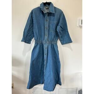 Vintage Dreams denim dress size L midi snap front collared 80s 90s